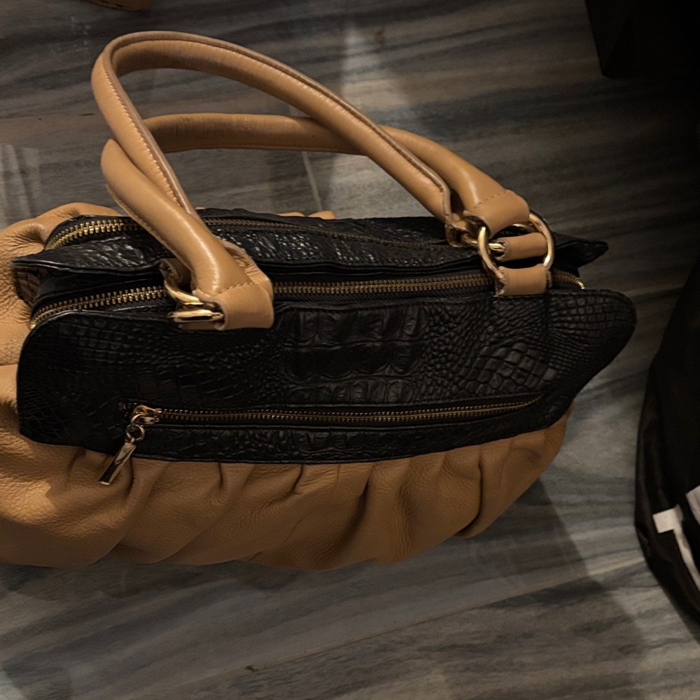 Tiffany & Fred Elegant Black and Tan Satchel